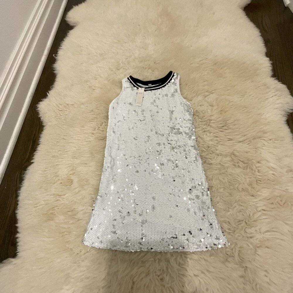 Girls White Silver Sequin Dress . NWT. Big kids M